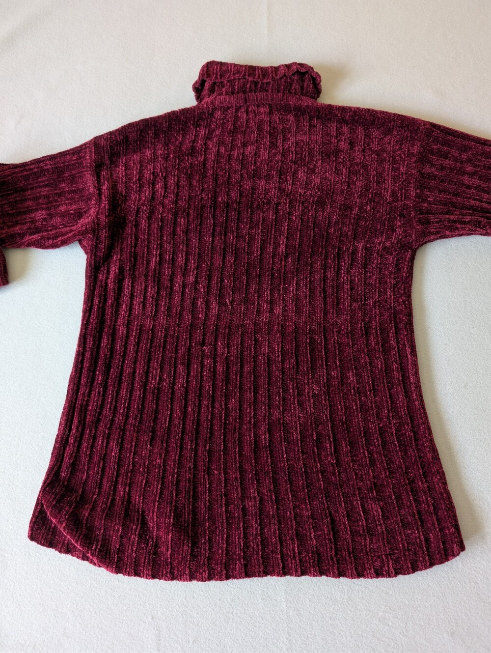 Vintage 80s 90s Forenza Turtleneck Sweater Tunic Chenille Red Burgundy Sz M image 9